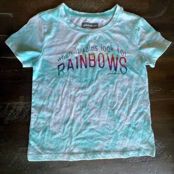 Eddie Bauer Girls 7/8 When it Rains Look For Rainbows T Shirt 🌈 - Picture 1 of 2